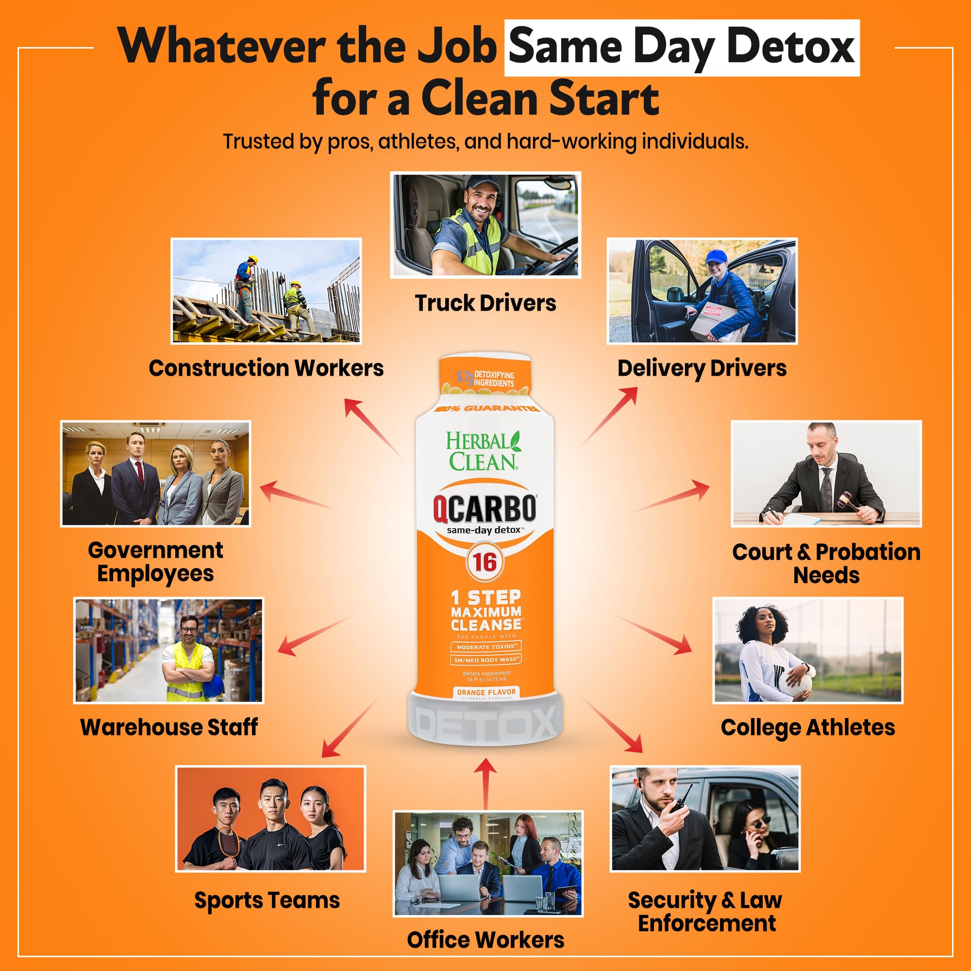 Back label of Herbal Clean Qcarbo16 orange-flavor bottle