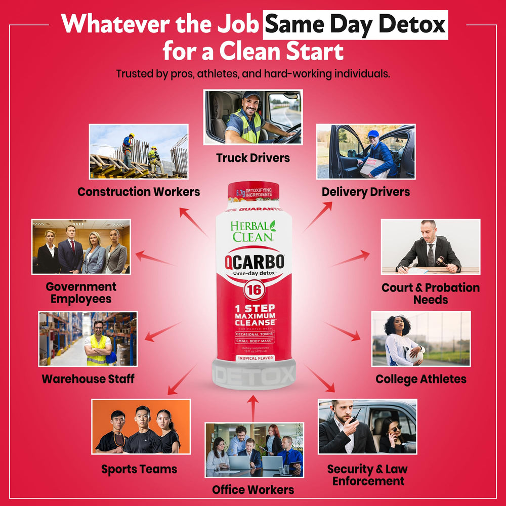 Herbal Clean Qcarbo16 tropical bottle back with ingredients and use guidance.