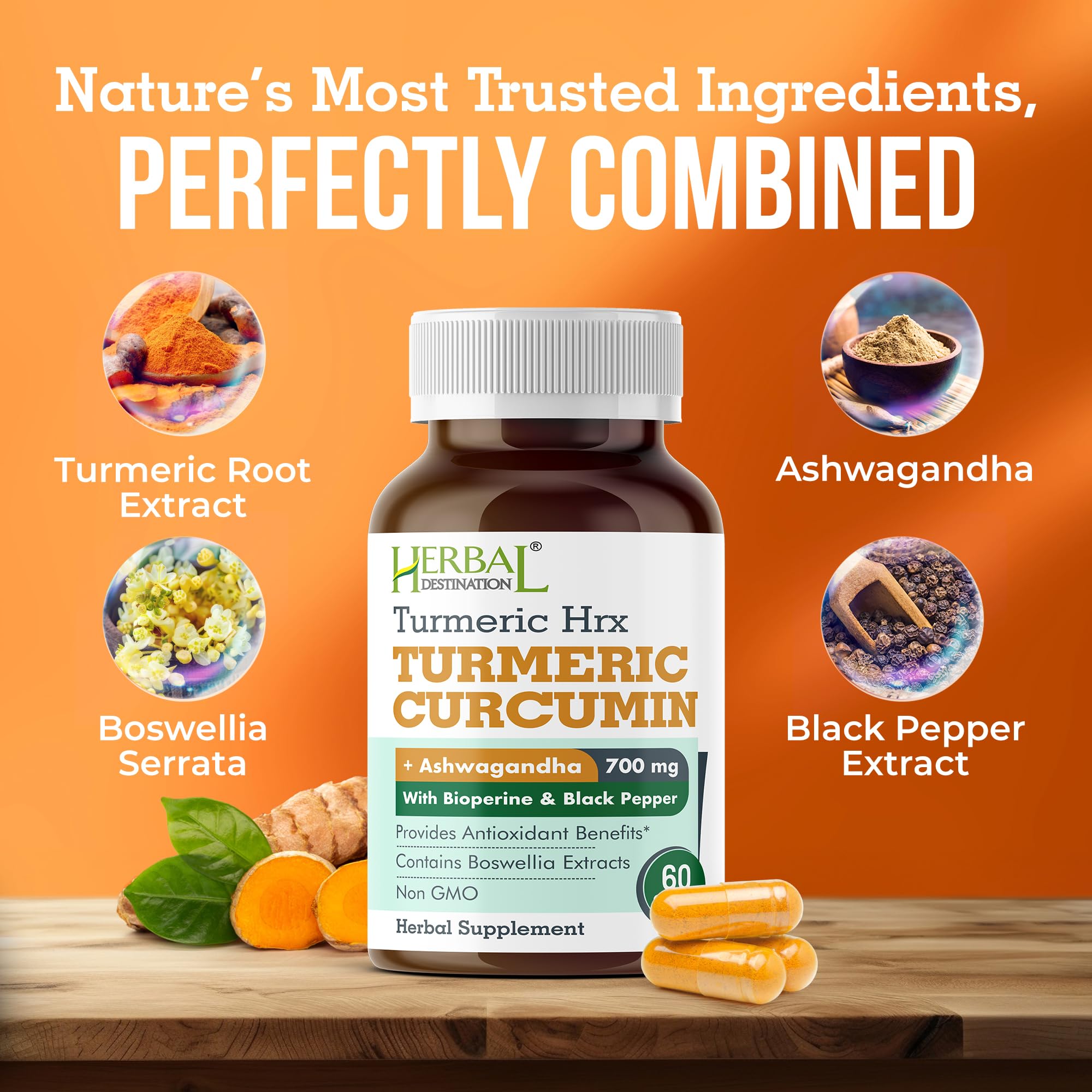 Two HRX turmeric supplement bottles with capsules