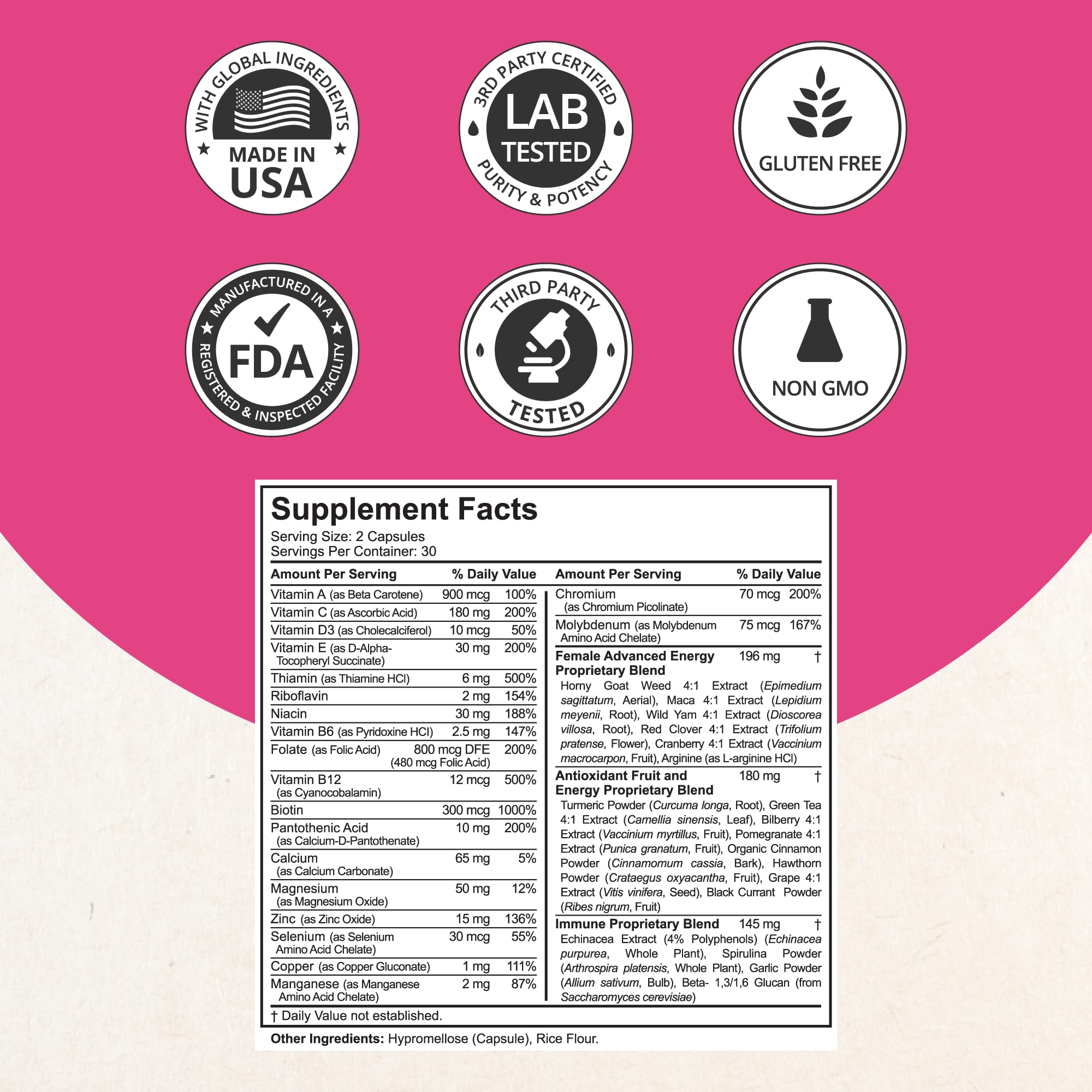 Herbal and fruit extracts in the formula