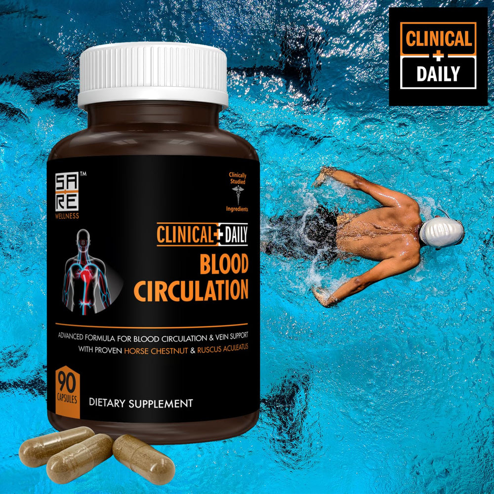 Graphic showing herbal ingredients: butcher's broom, horse chestnut, cayenne, L-Arginine and diosmin