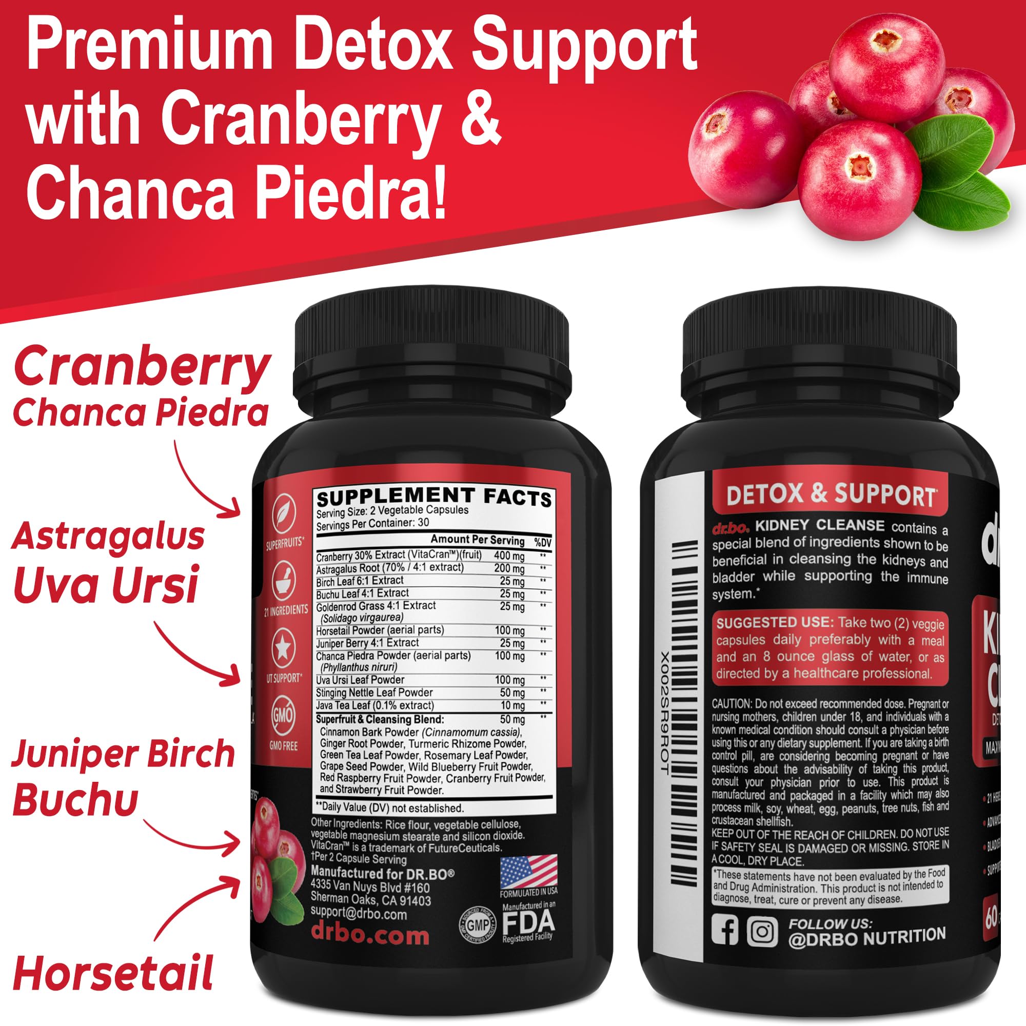 Herbal kidney detox capsules with Cranberry, Juniper and Uva Ursi