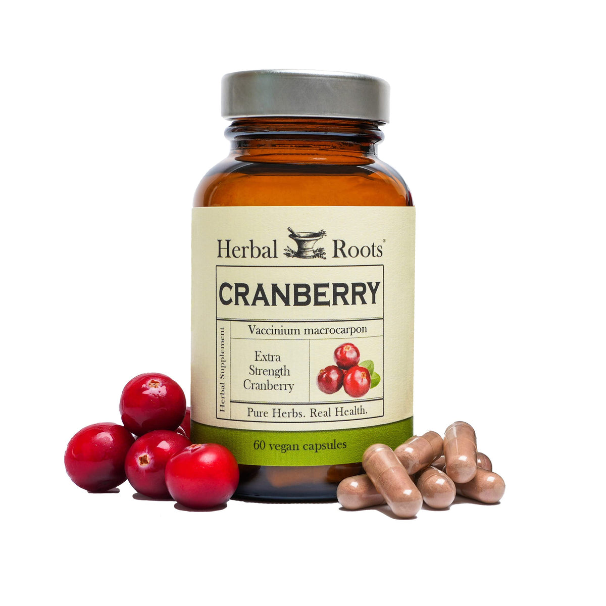 Bottle of Herbal Roots Cranberry with Organic Nettle UTI health capsules