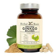 Bottle of Herbal Roots Ginkgo Biloba 60 Vegan Capsules