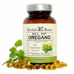 Bottle of Herbal Roots Oil of Oregano with 90 softgel capsules