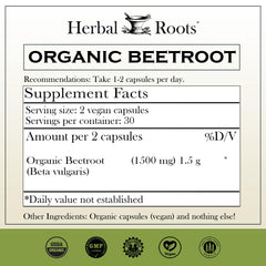 Herbal Roots beet root powder capsules packaging