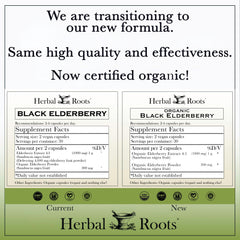 Bottle of Herbal Roots Black Elderberry Capsules with label