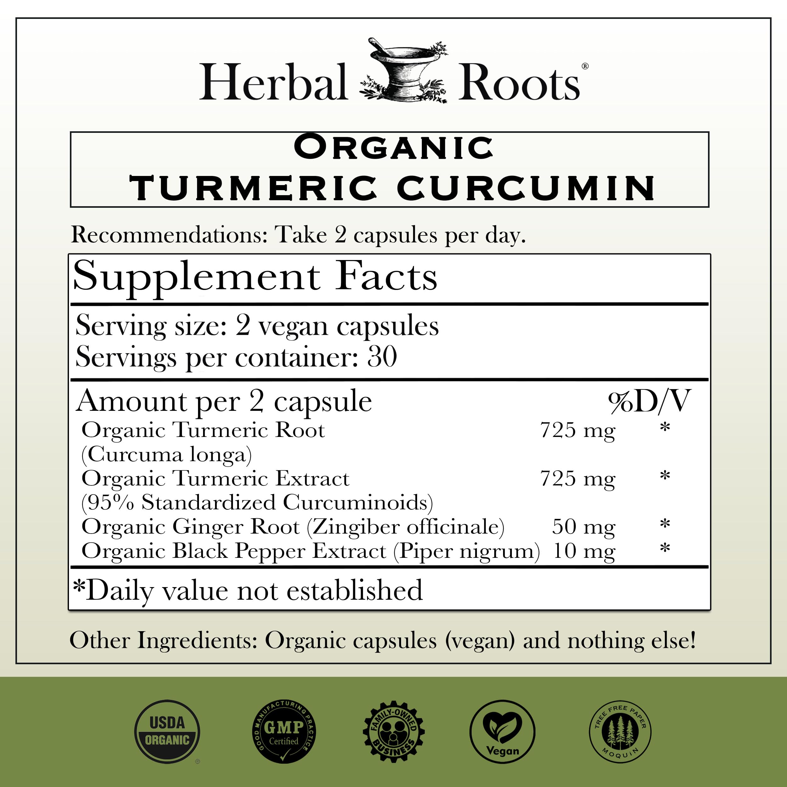 Two Herbal Roots Turmeric Curcumin 1000mg capsules bottles