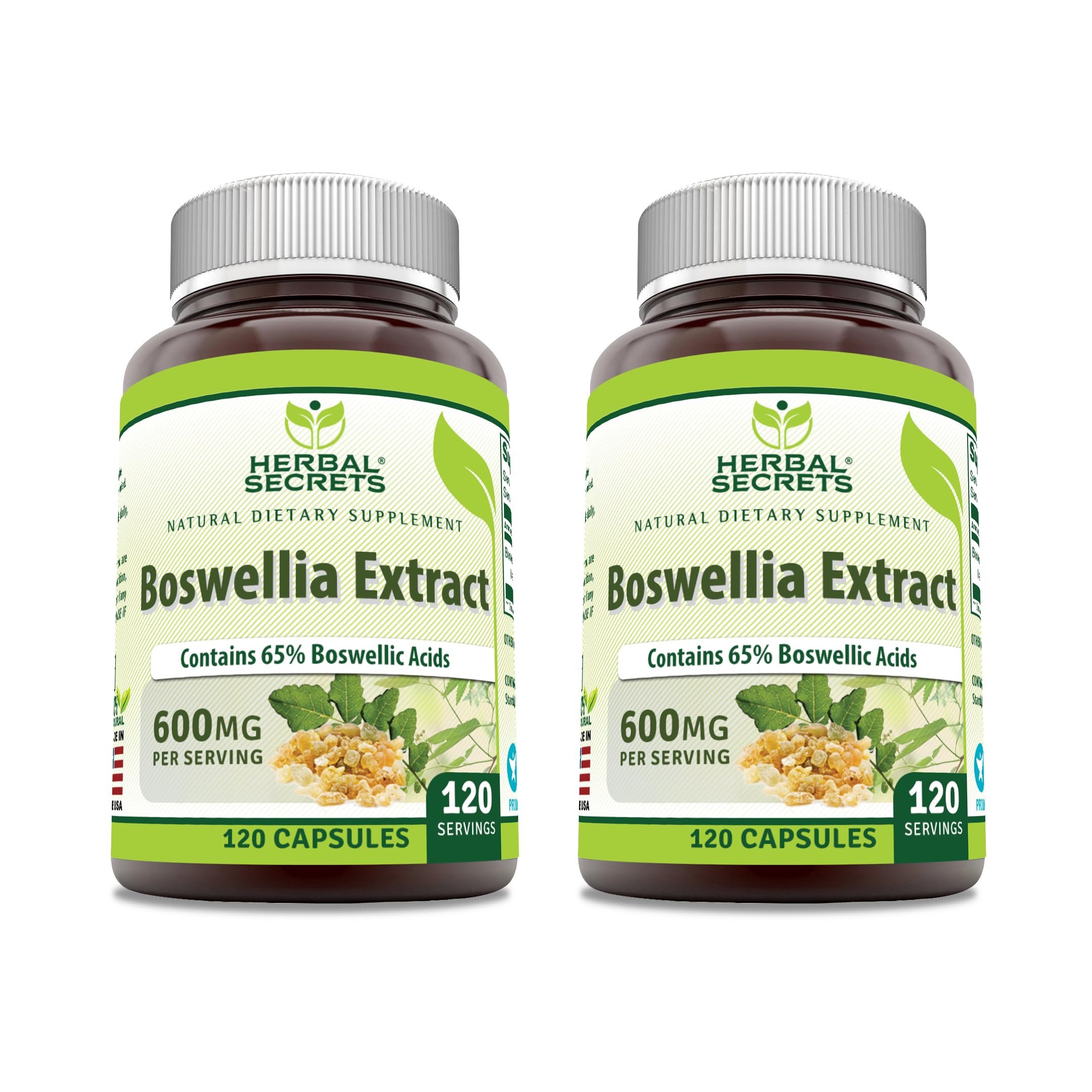 Herbal Secrets Boswellia Serrata extract 600 mg capsules bottle – 2-pack (120 capsules total)