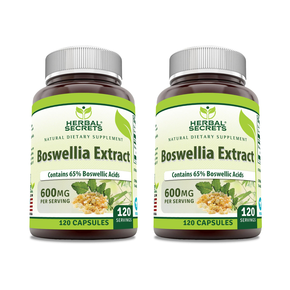 Herbal Secrets Boswellia Serrata extract 600 mg capsules bottle – 2-pack (120 capsules total)
