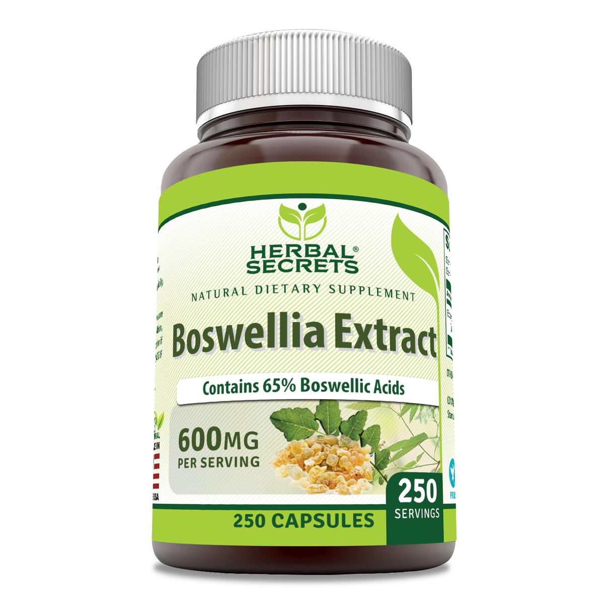 Front view of Herbal Secrets Boswellia Serrata Extract 600 mg capsules package
