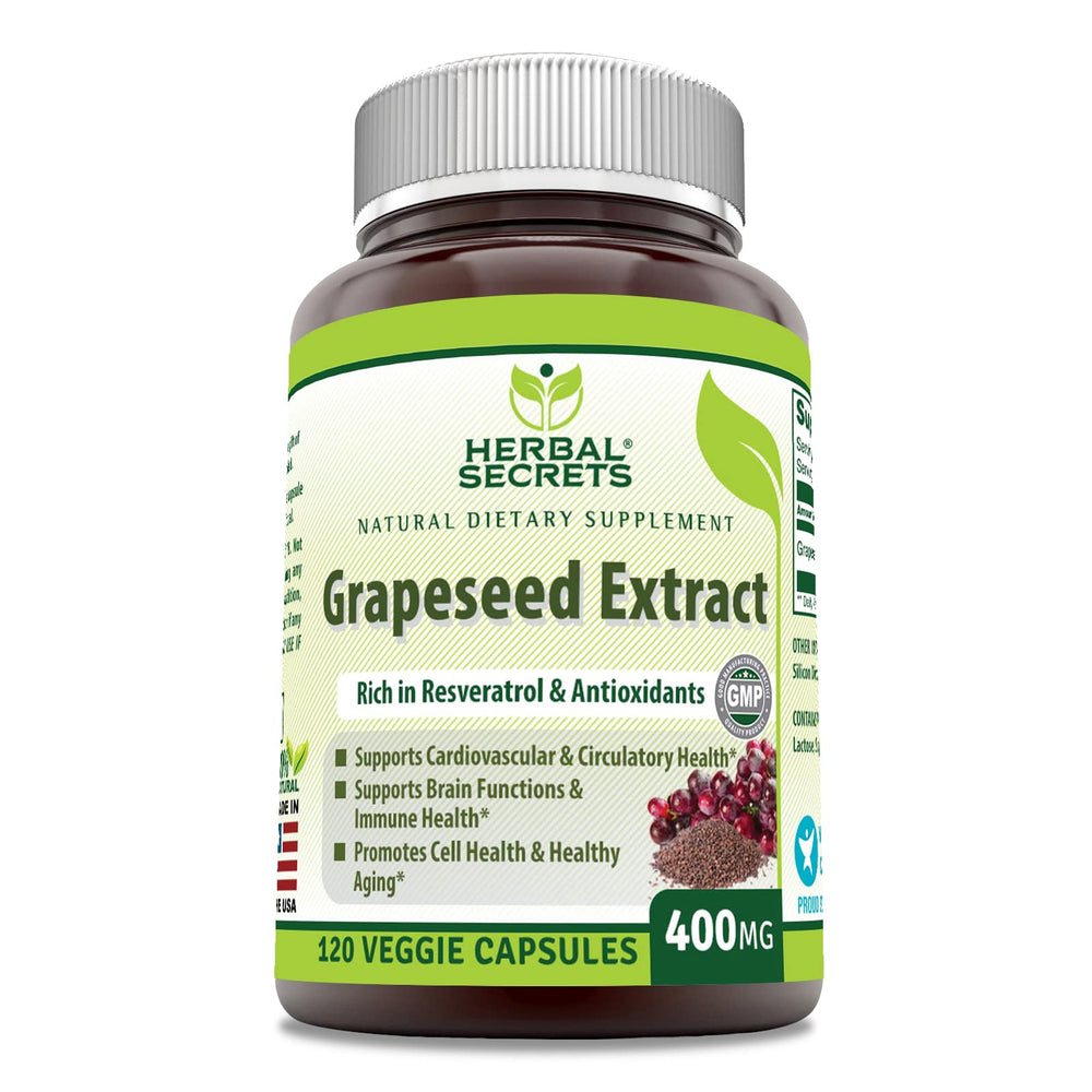 Bottle label of Herbal Secrets Grapeseed Extract 400 mg