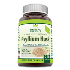 Herbal Secrets Psyllium Husk 500 mg Veggie Capsules - 250 Count