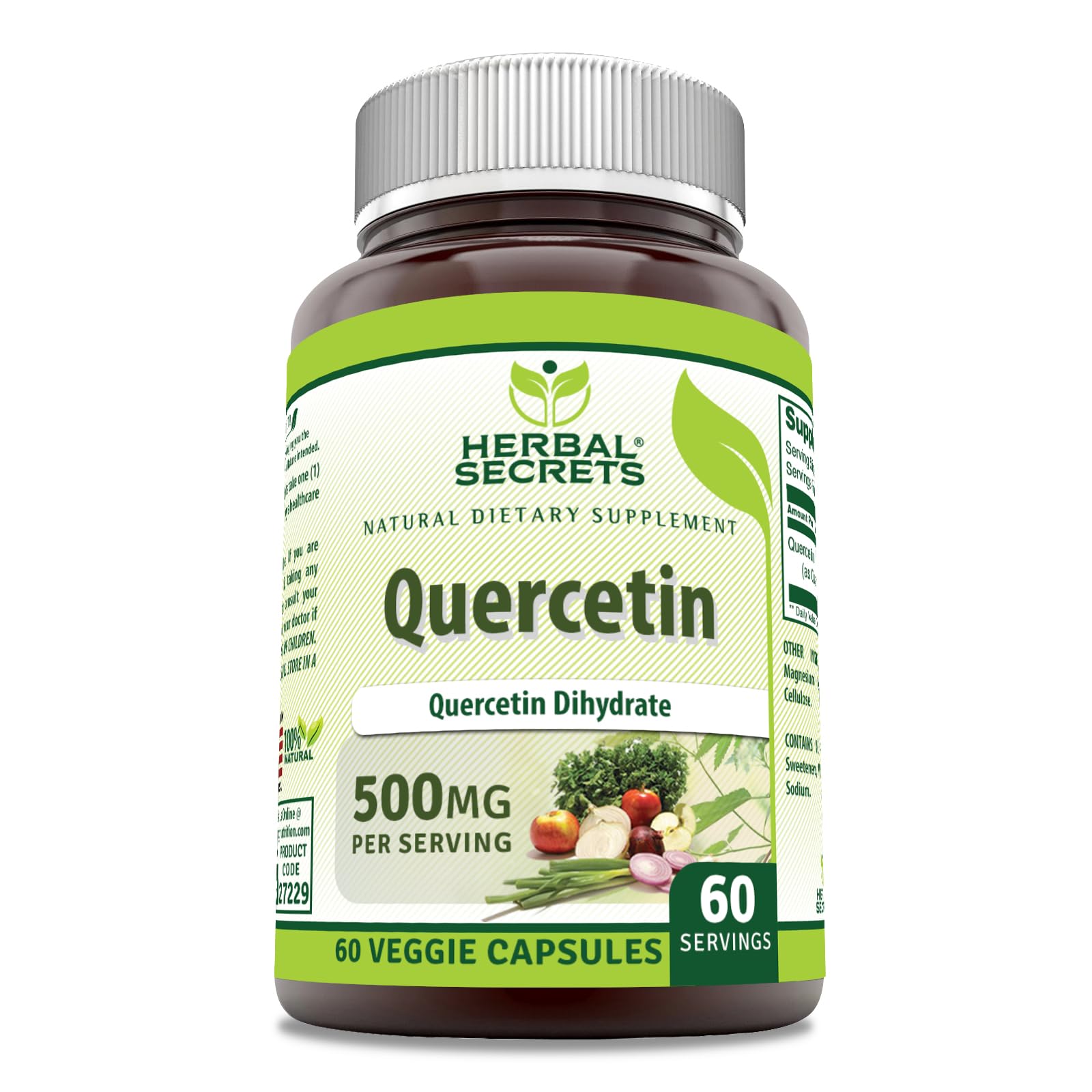 Front view of Herbal Secrets Quercetin 500 mg bottle