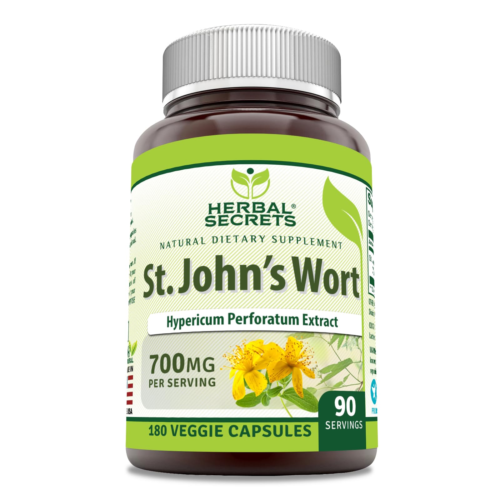 Herbal Secrets St. John's Wort 700 mg bottle and capsules