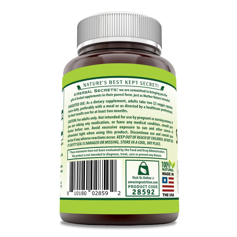 Close-up of Herbal Secrets St. John's Wort 700 mg bottle label