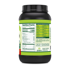 Nutrition label showing 28g protein per serving and 23 servings per bottle