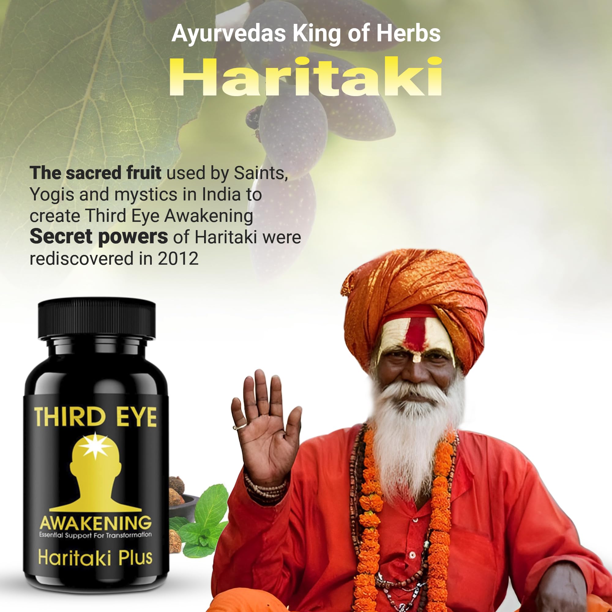 Herbal supplements including haritaki in a display