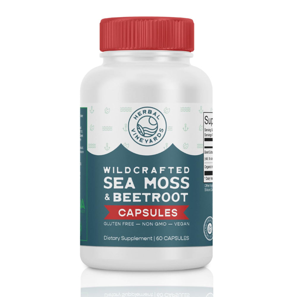 Bottle of Herbal Vineyards Organic Sea Moss and Beetroot 60 capsules
