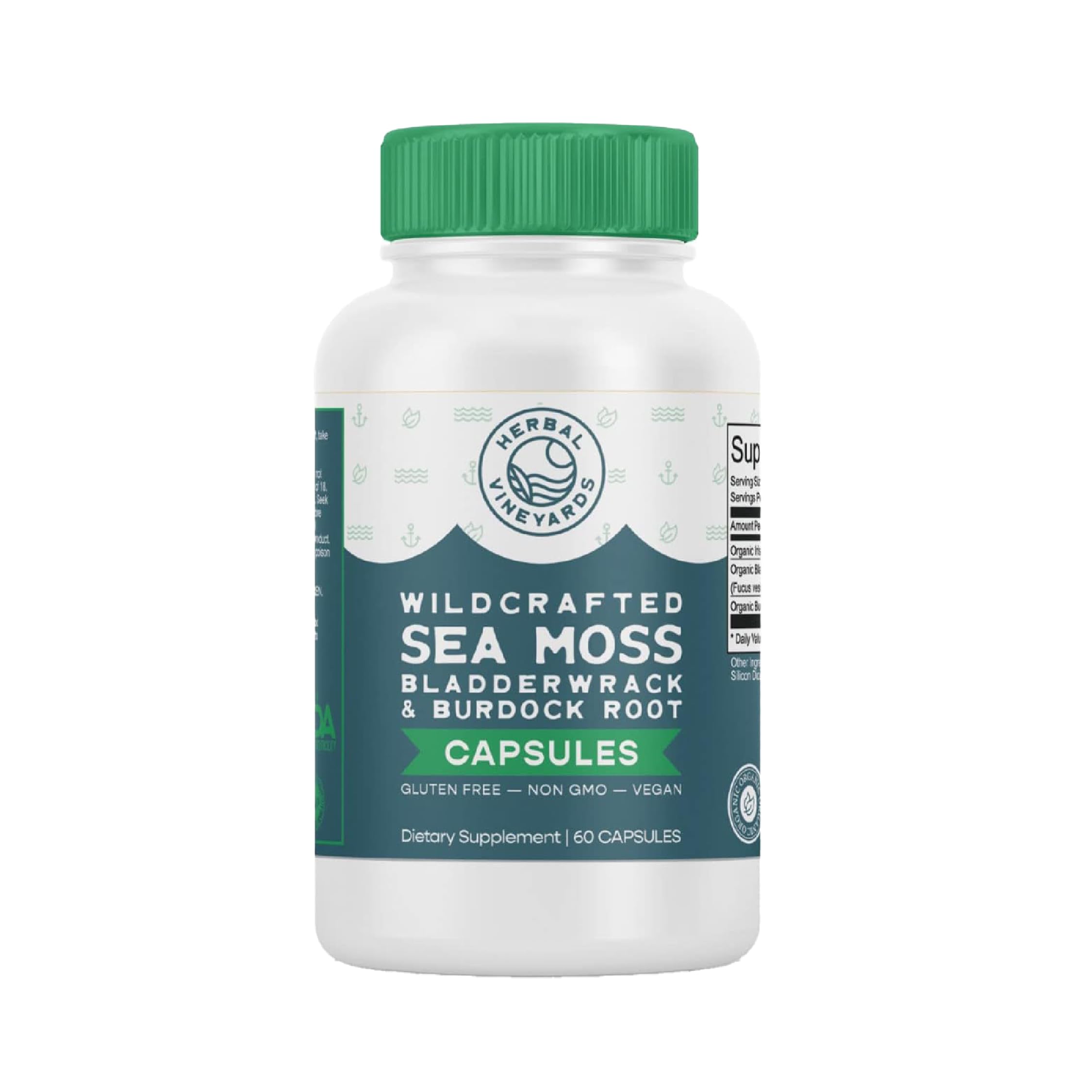 Herbal Vineyards Sea Moss capsules bottle with 60-count, 1500mg strength