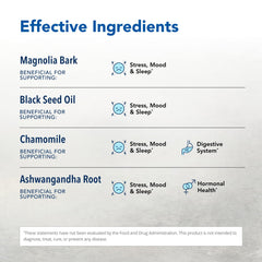 Botanical ingredients including hops, magnolia bark, and black seed oil
