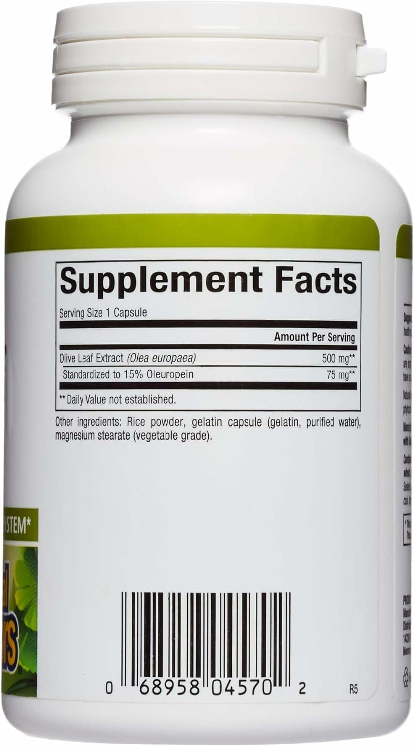 Close-up of HerbalFactors Olive Leaf 500 mg capsules