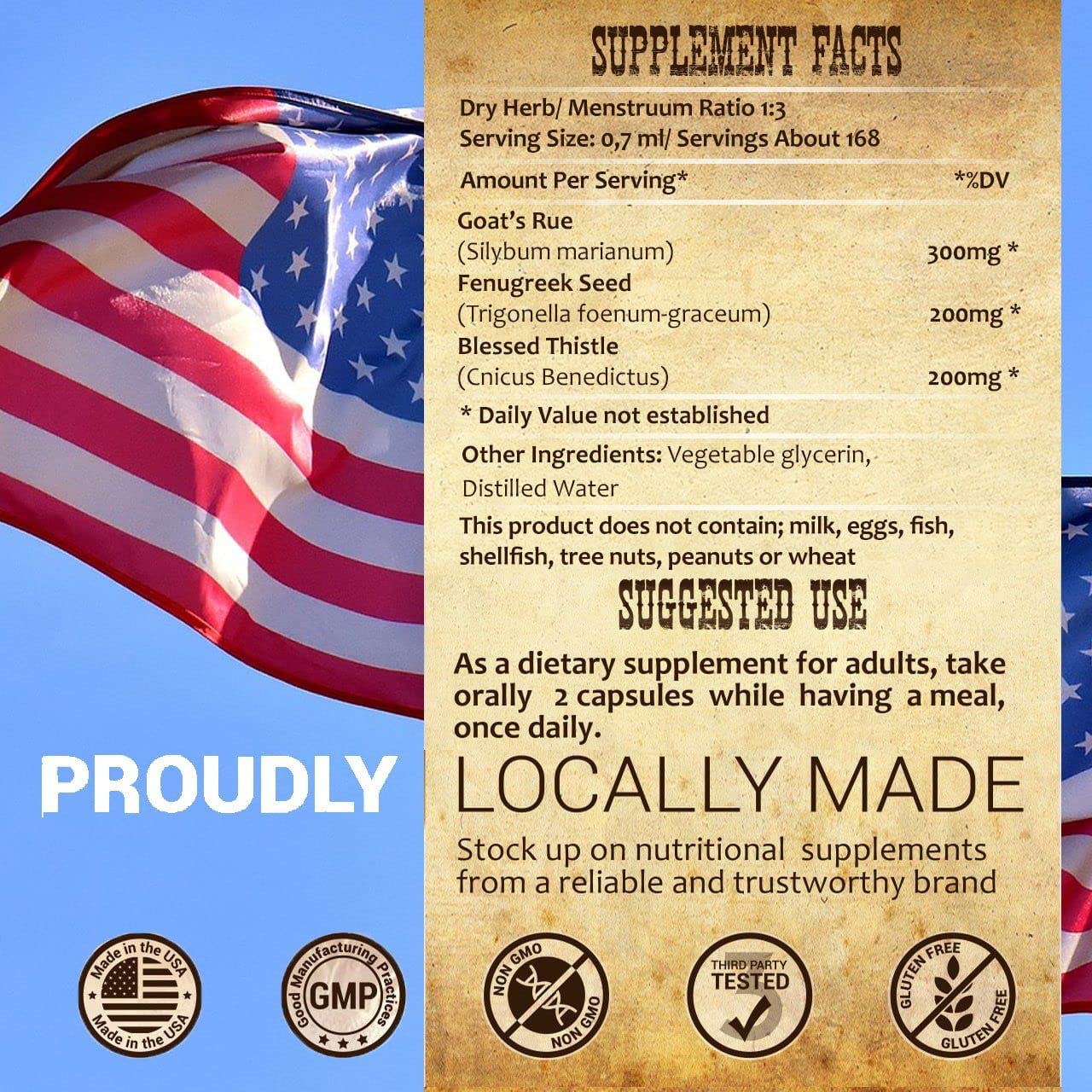 Non-GMO, alcohol-free tincture packaging on white background