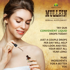 HERBALICIOUS Mullein Drops pour demonstrates easy dosing for daily respiratory wellness.