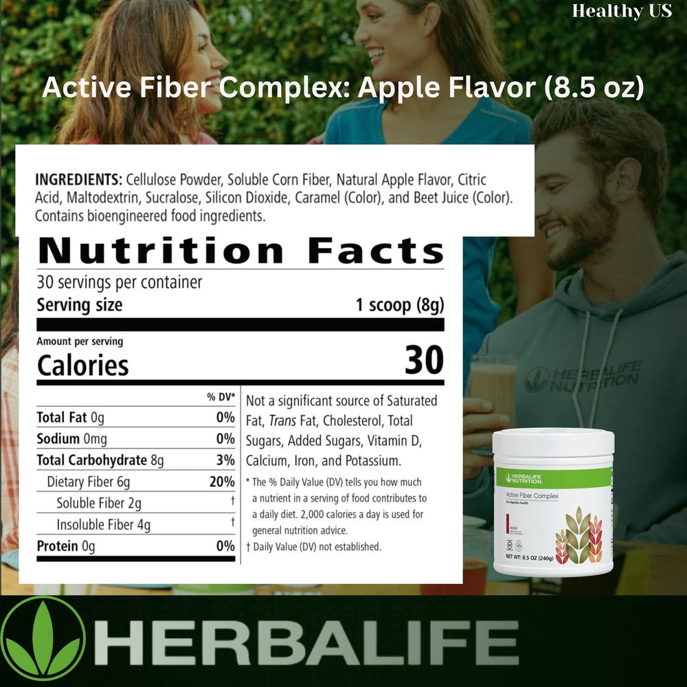 Powder dissolving in water with Herbalife Active Fiber Complex Apple Flavor