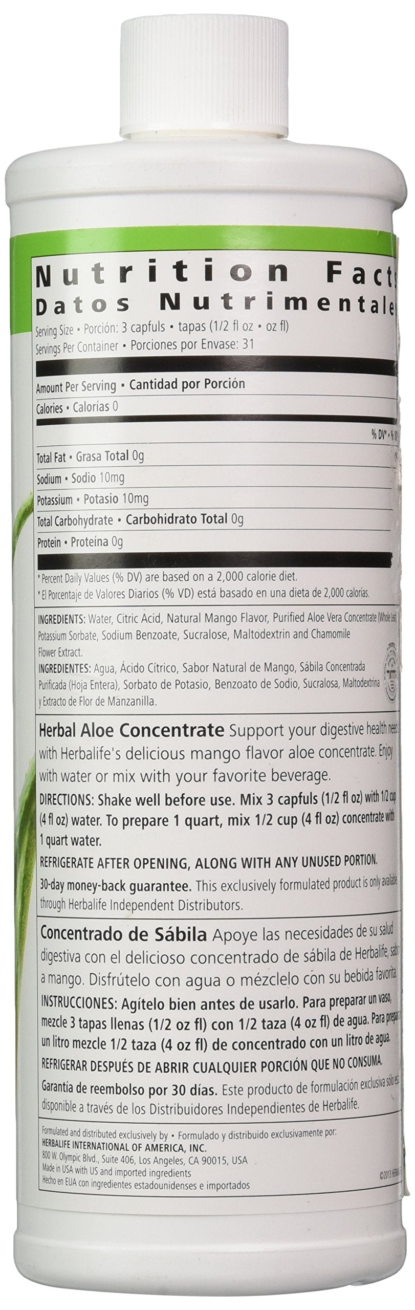 Label close-up of Herbal Aloe Drink Mango flavor