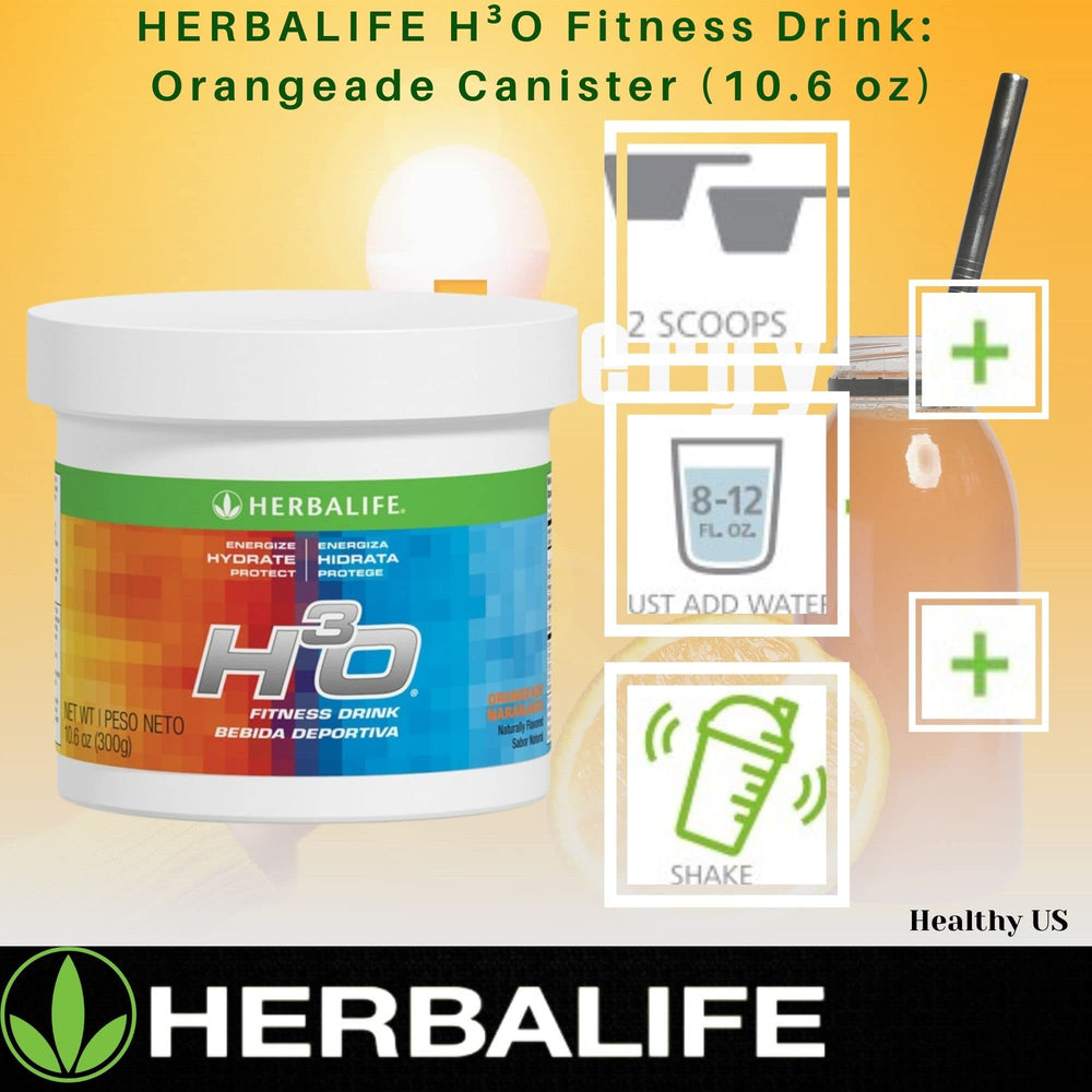 Close-up of Herbalife H³O Orangeade canister label and texture