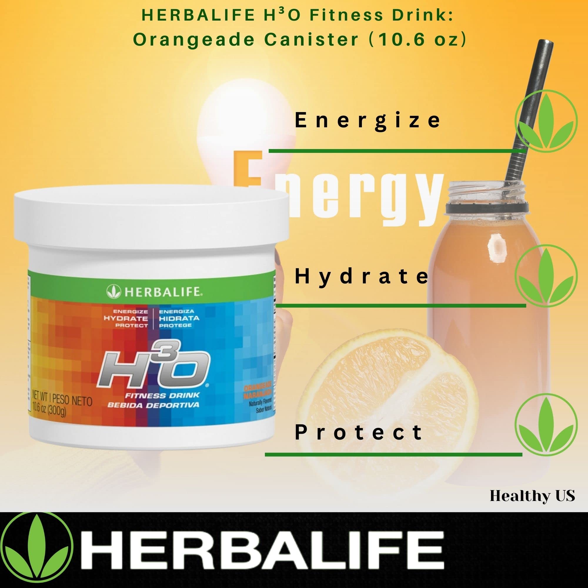 Nutrition facts panel for Herbalife H³O Orangeade Canister 300g