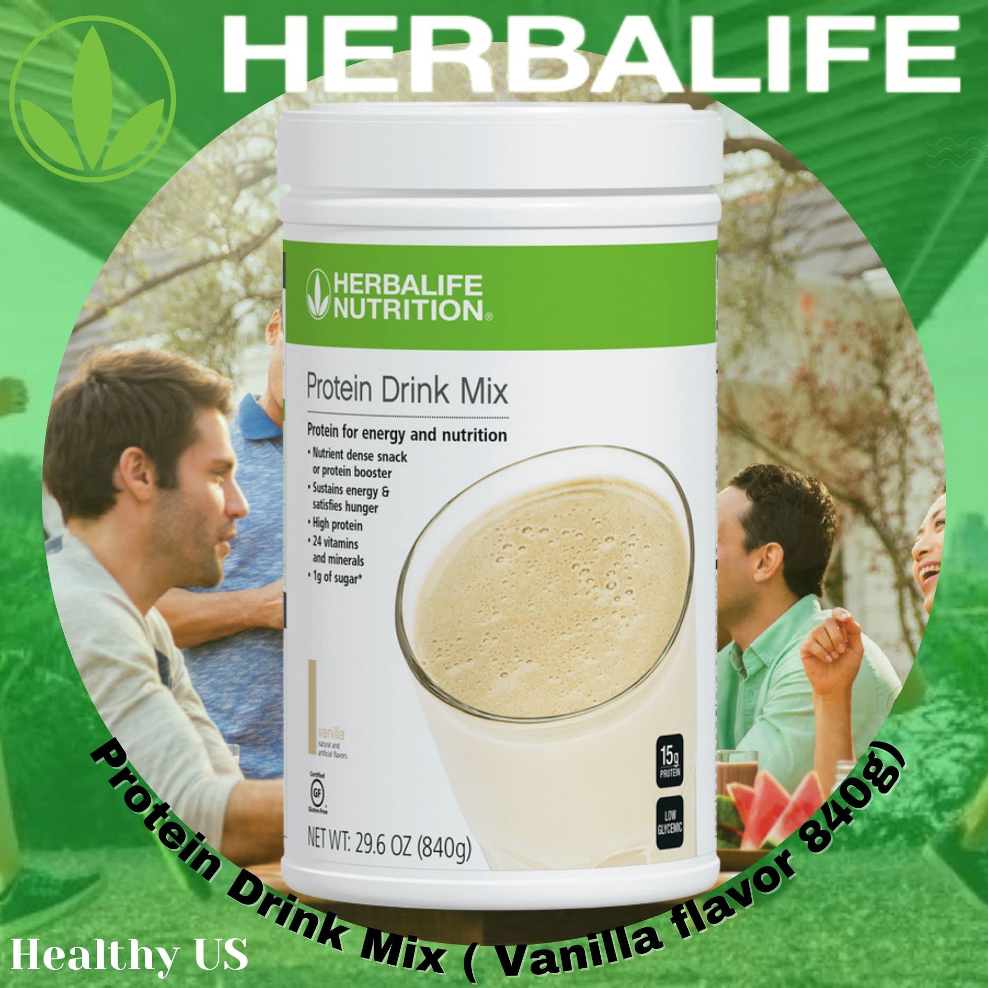 Herbalife Protein Drink Mix Vanilla tub back — nutrition details for daily protein support