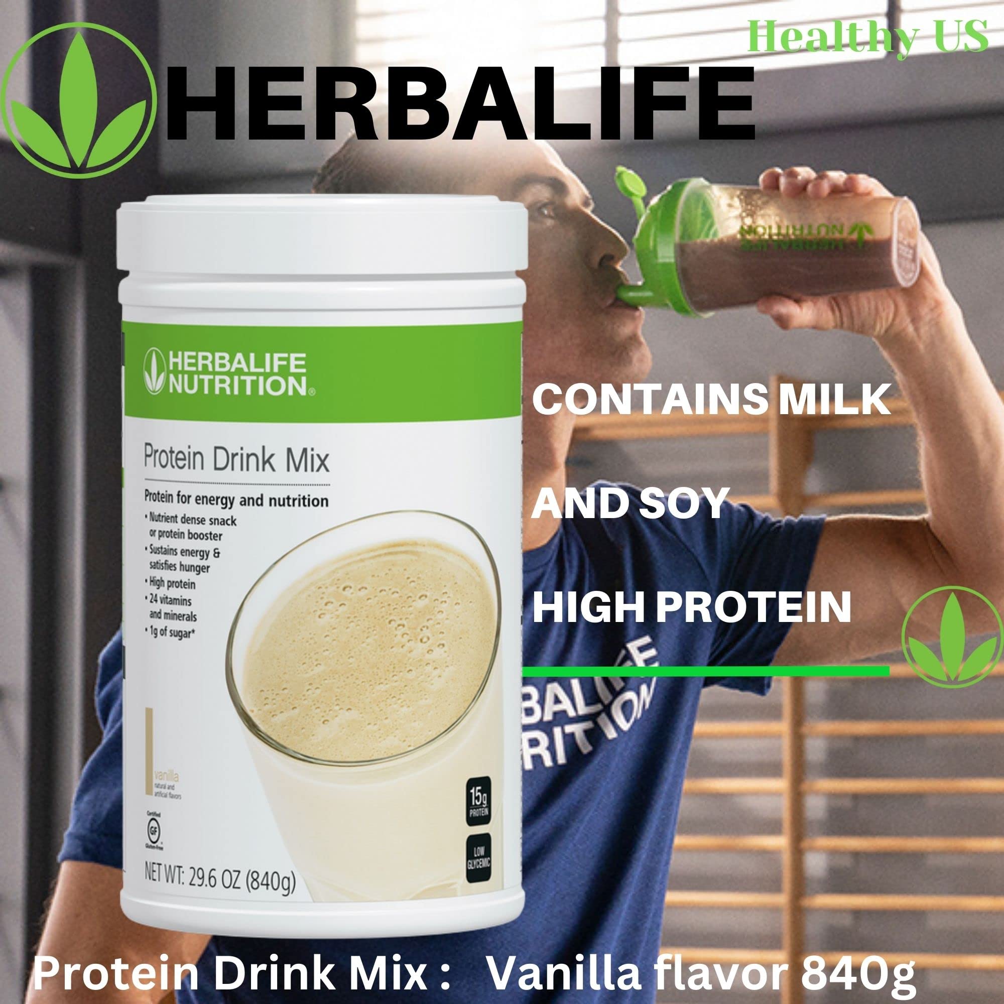 Herbalife Protein Drink Mix Vanilla tub with scoop — precise serving and quick prep