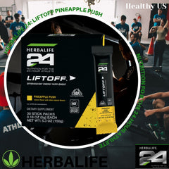Close-up of Herbalife24 Liftoff Pineapple Push nutrition label