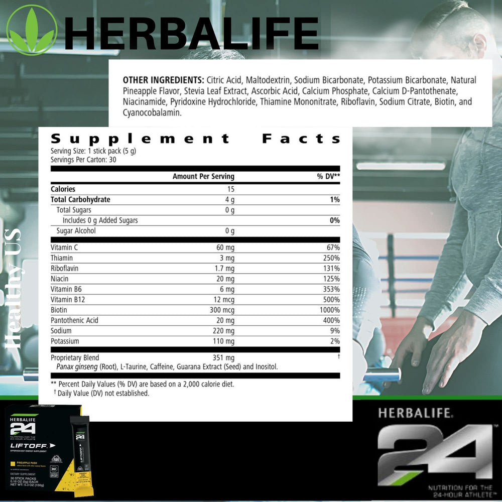 Herbalife24 Liftoff Pineapple Push stick pack on gym bench during workout.