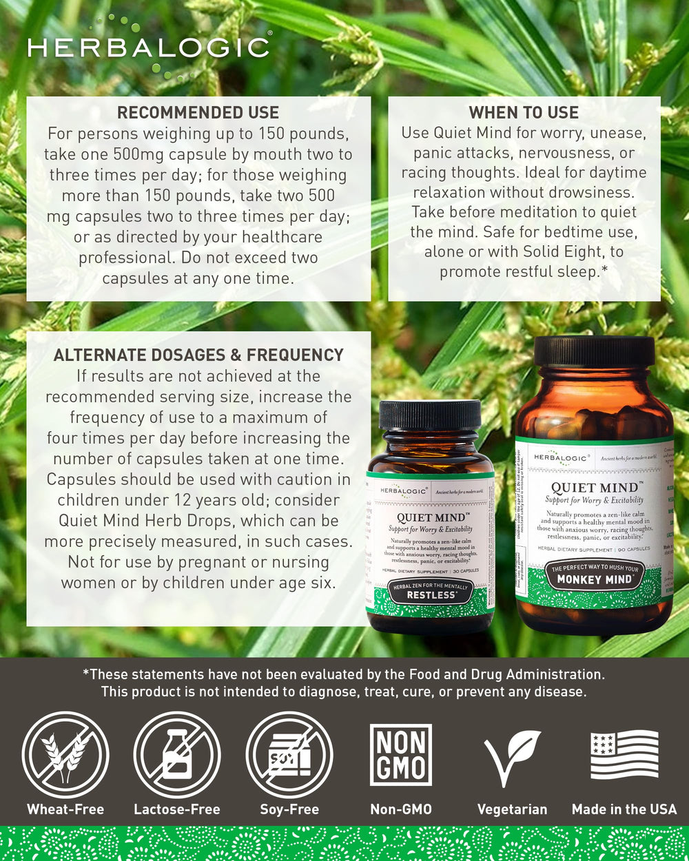 Nutrition label and ingredients of Quiet Mind