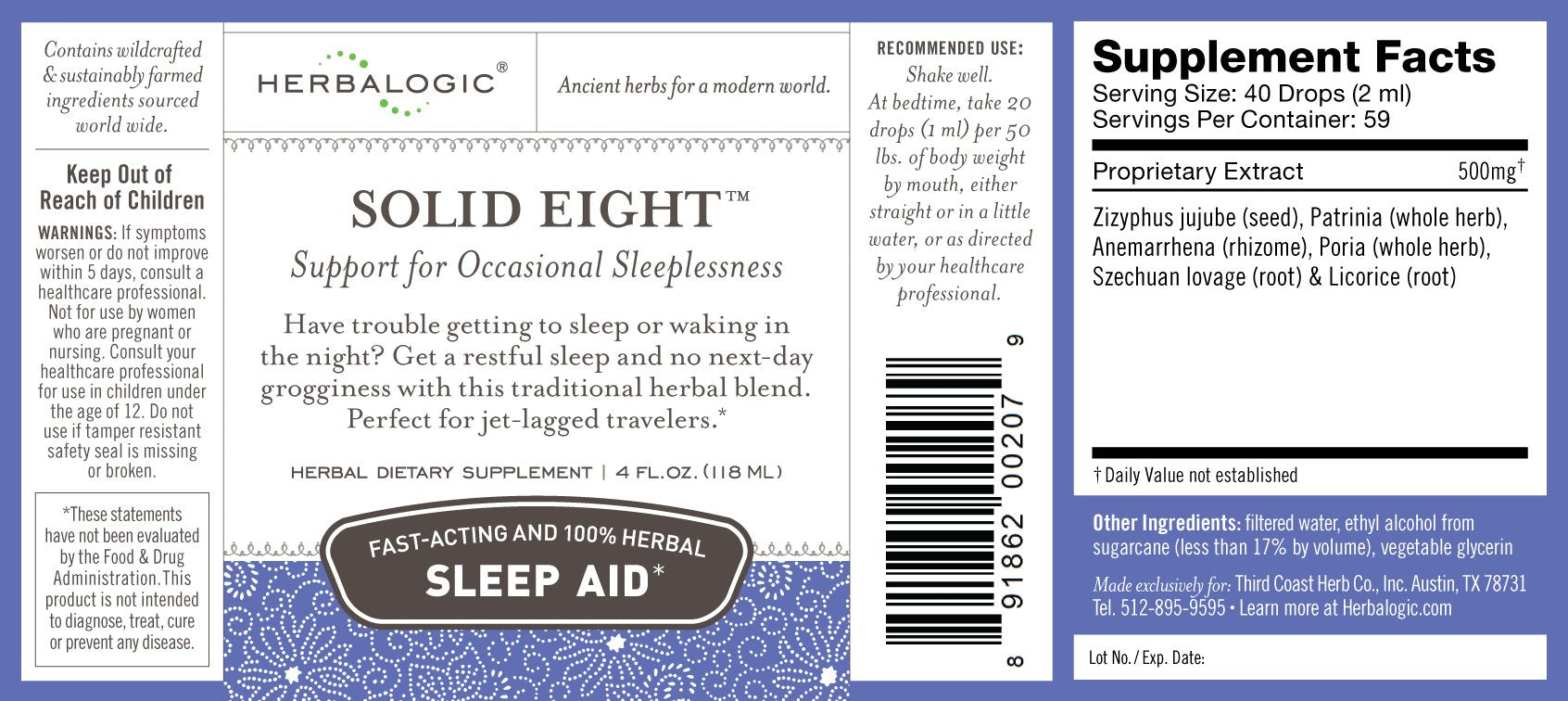 Dropper dispensing Solid Eight liquid sleep aid