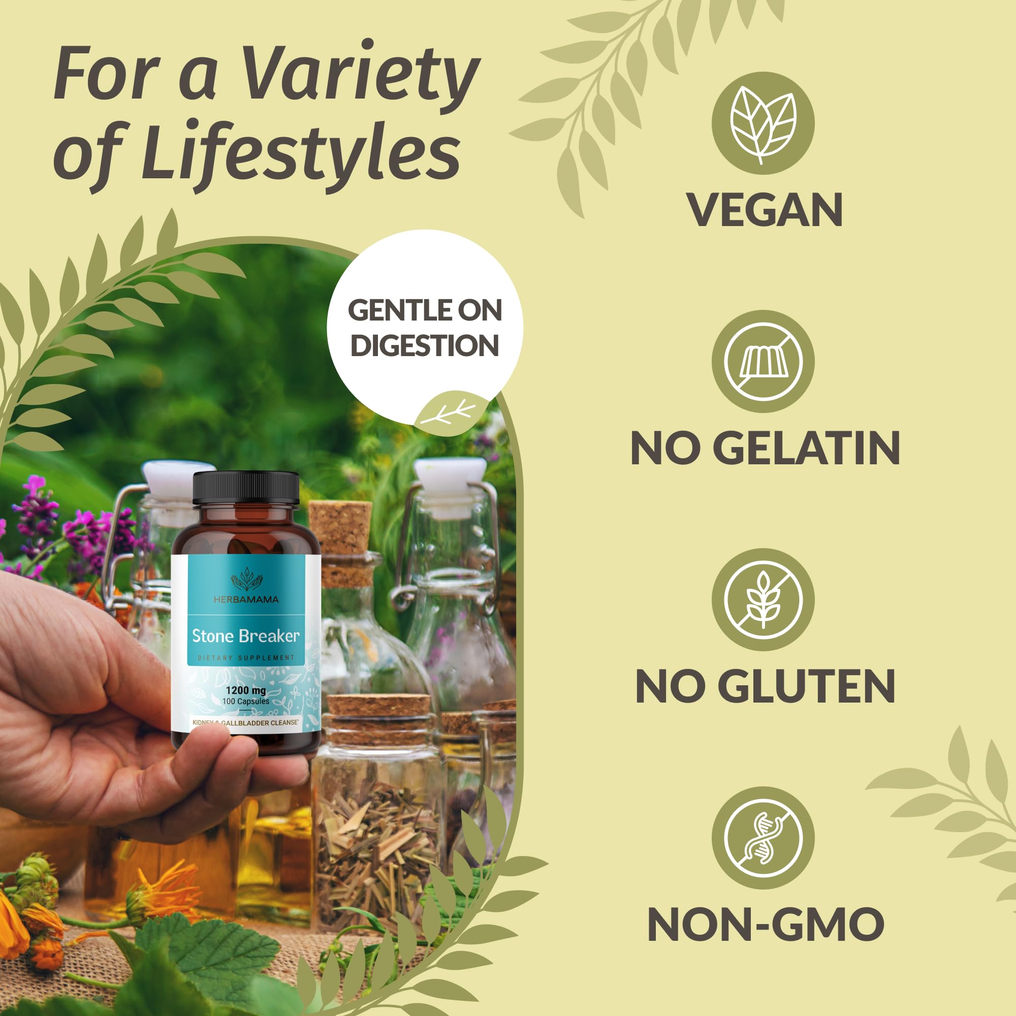 Vegan and Non-GMO label on HERBAMAMA product