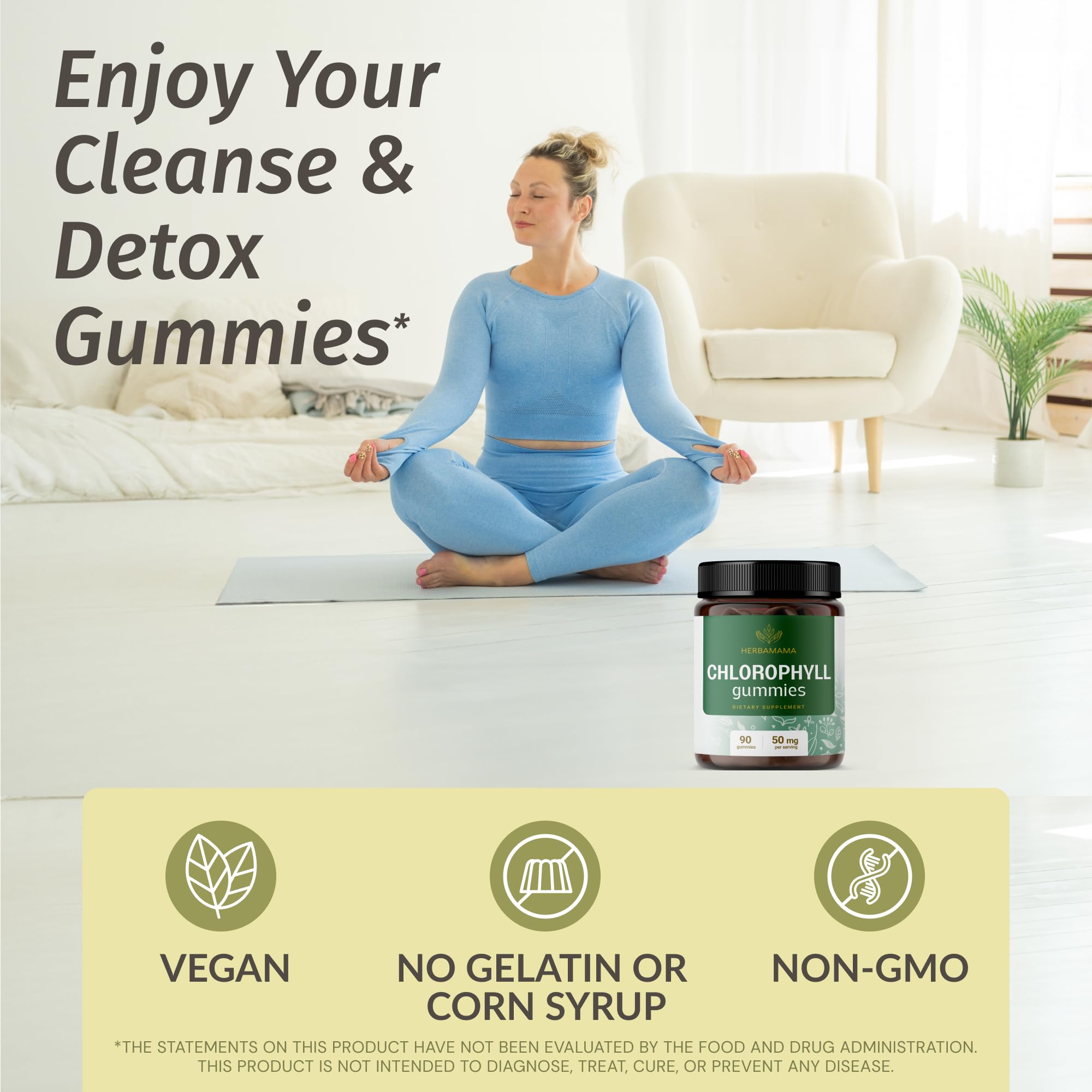 Apple flavored Chlorophyll Detox Gummies close up of the bottle