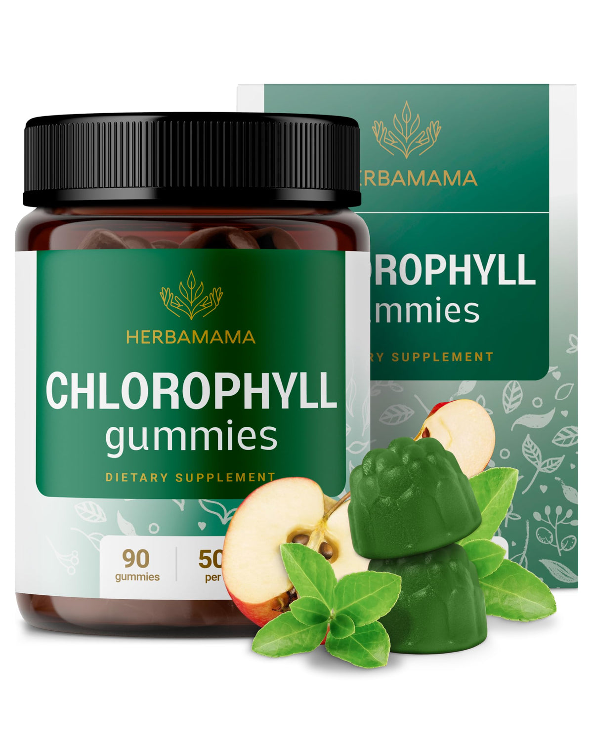Herbamama Chlorophyll Detox Gummies bottle and label