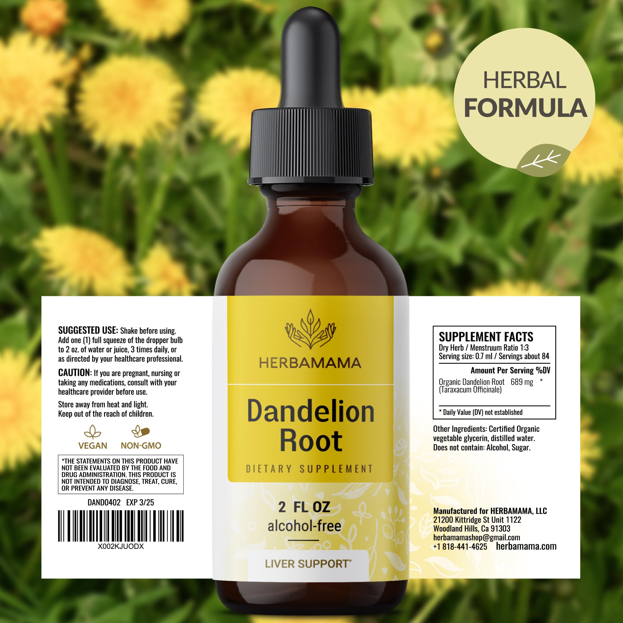 28-day supply packaging for Dandelion Root Tincture