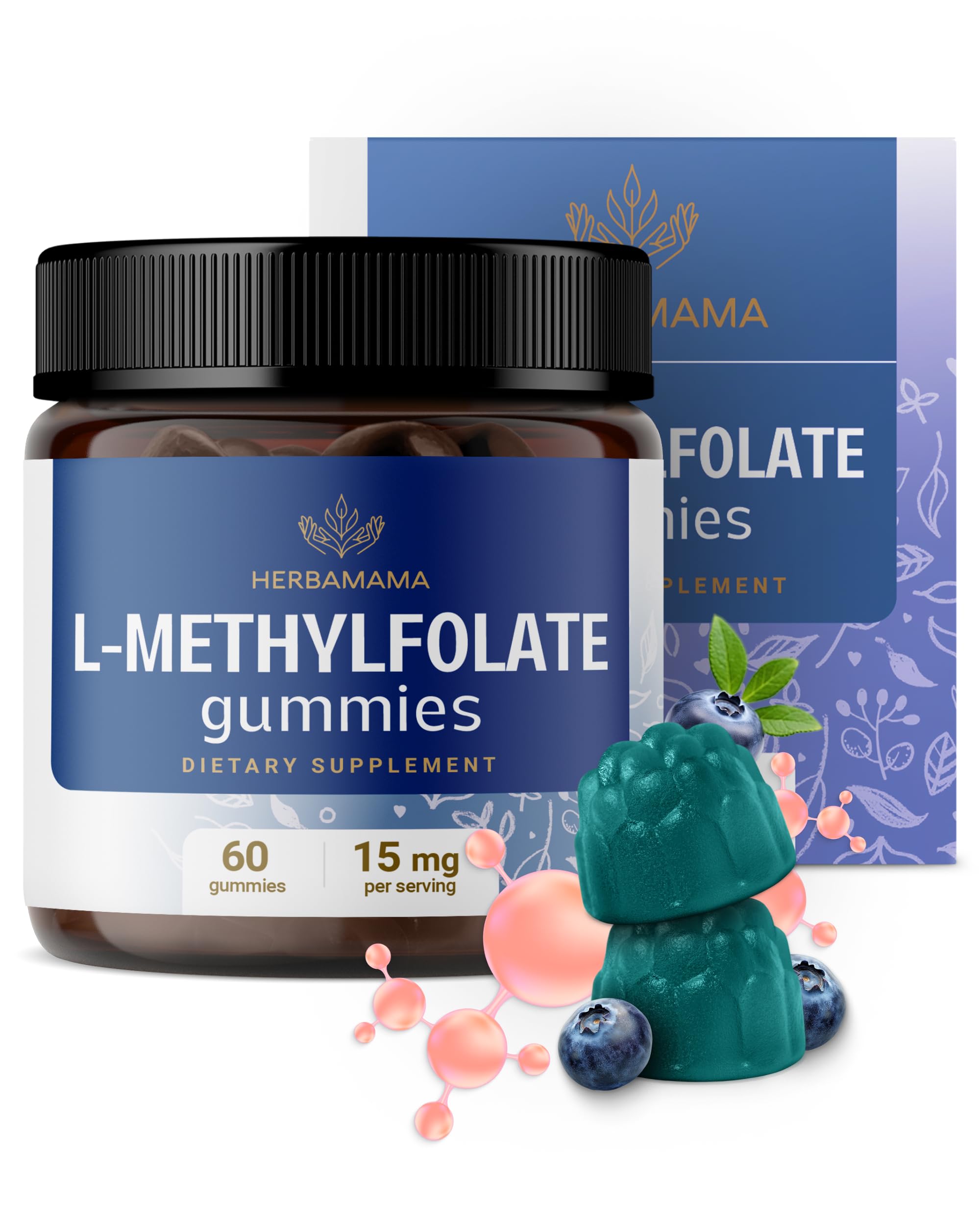 Herbamama L-Methylfolate gummies 15mg blueberry flavor – 60 count