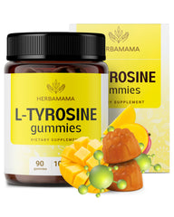 Front view of Herbamama L-Tyrosine Gummies bottle with mango flavor