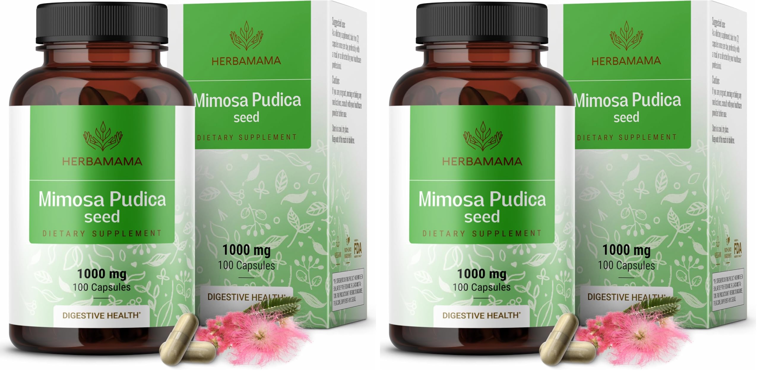 HERBAMAMA Mimosa Pudica seed capsules bottle for daily digestive support.