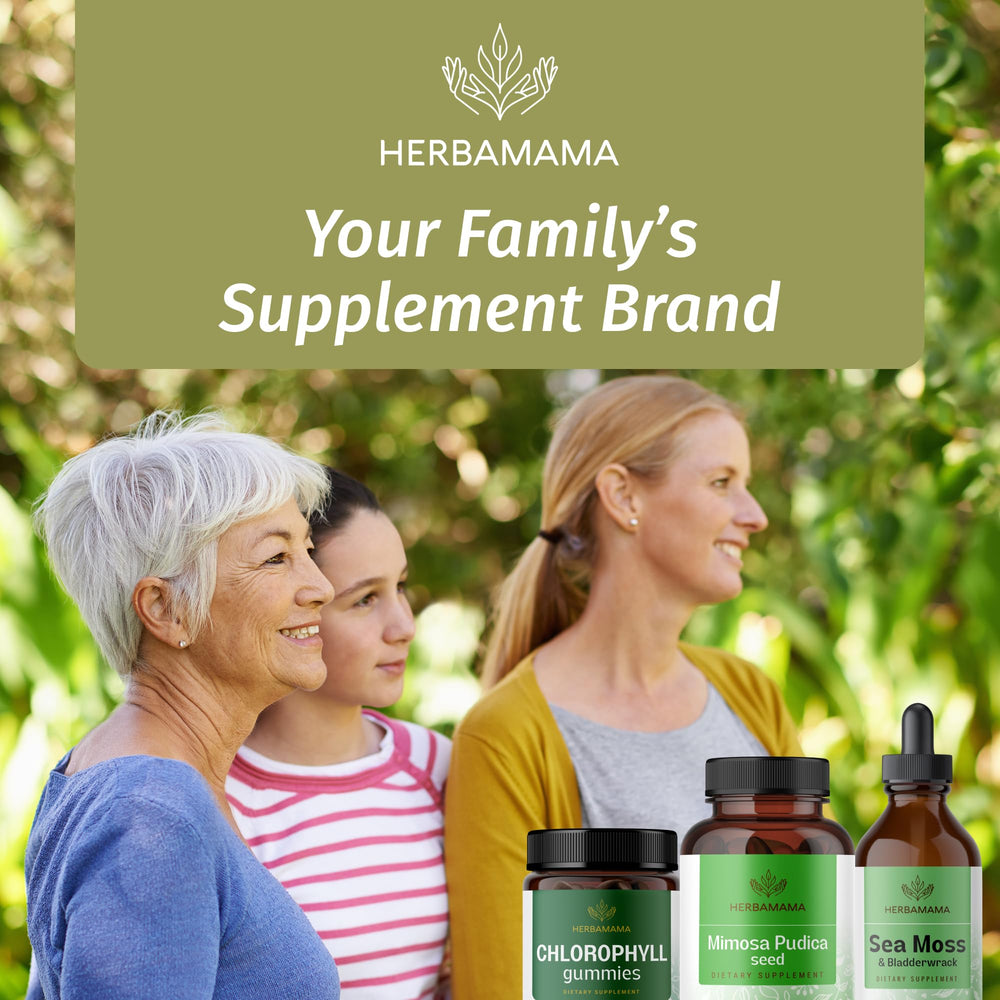 HERBAMAMA Mimosa Pudica packaging communicates clean, additive-free supplement.