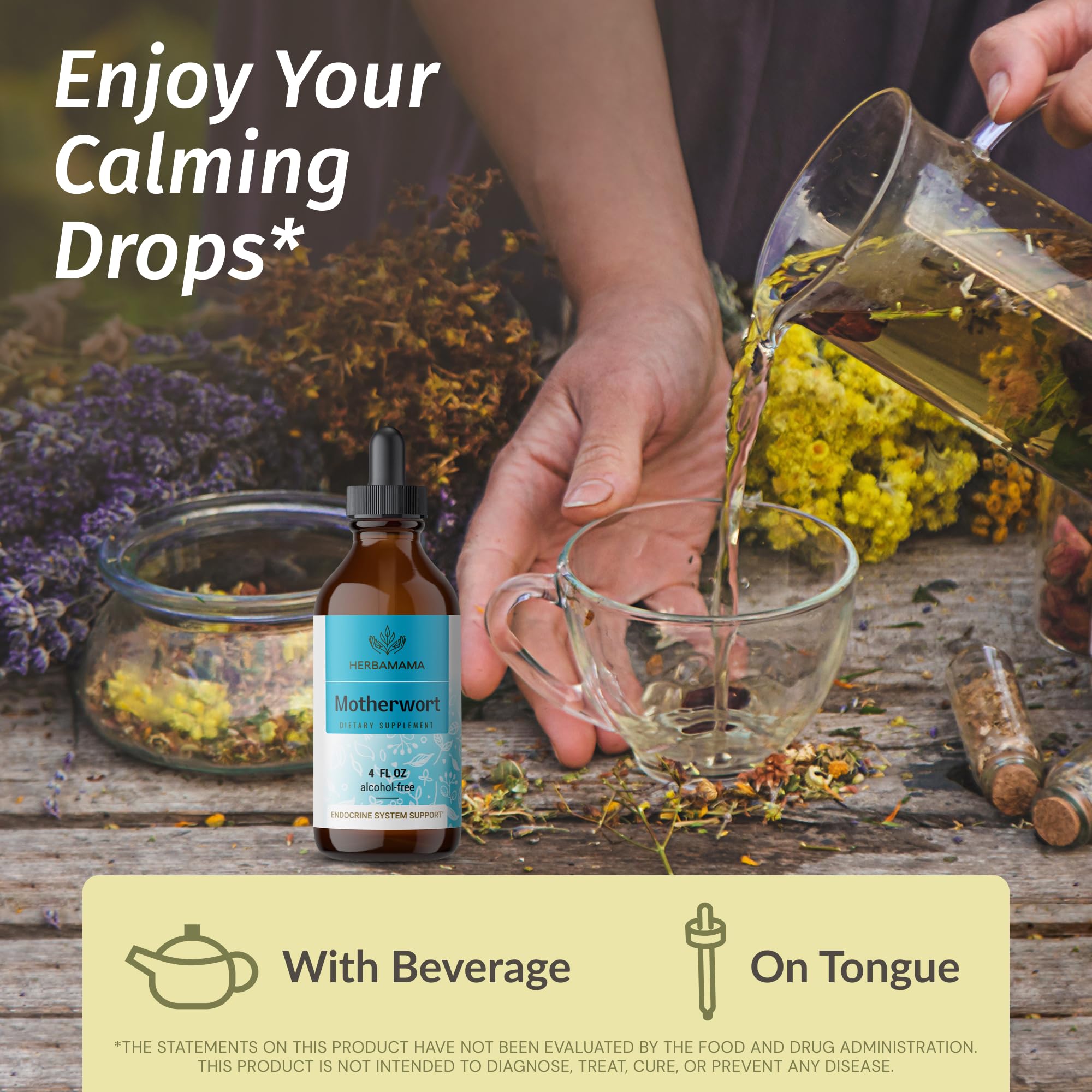 Close-up of Herbamama Motherwort tincture label