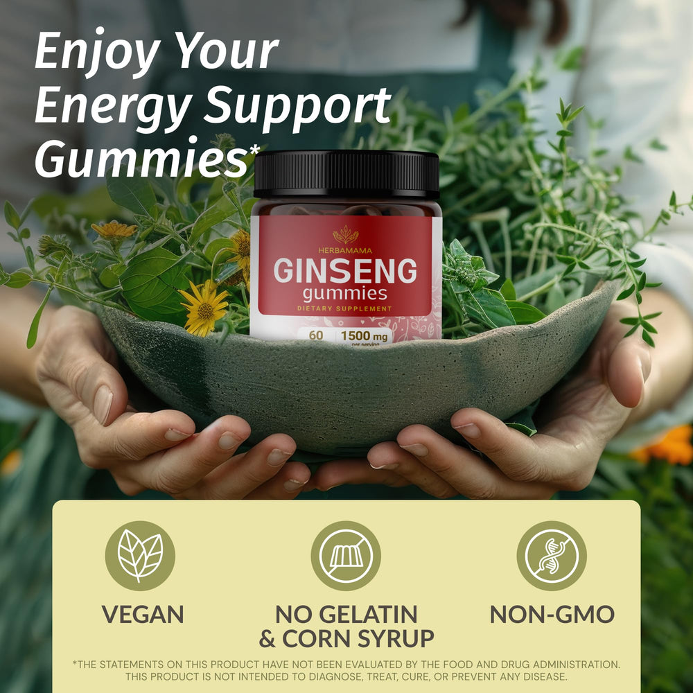 Close-up of the label showing 1500mg Korean Red Ginseng and vegan/non-GMO