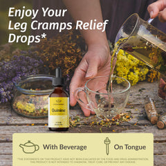 Close-up of quinine drops dispensing into a glass