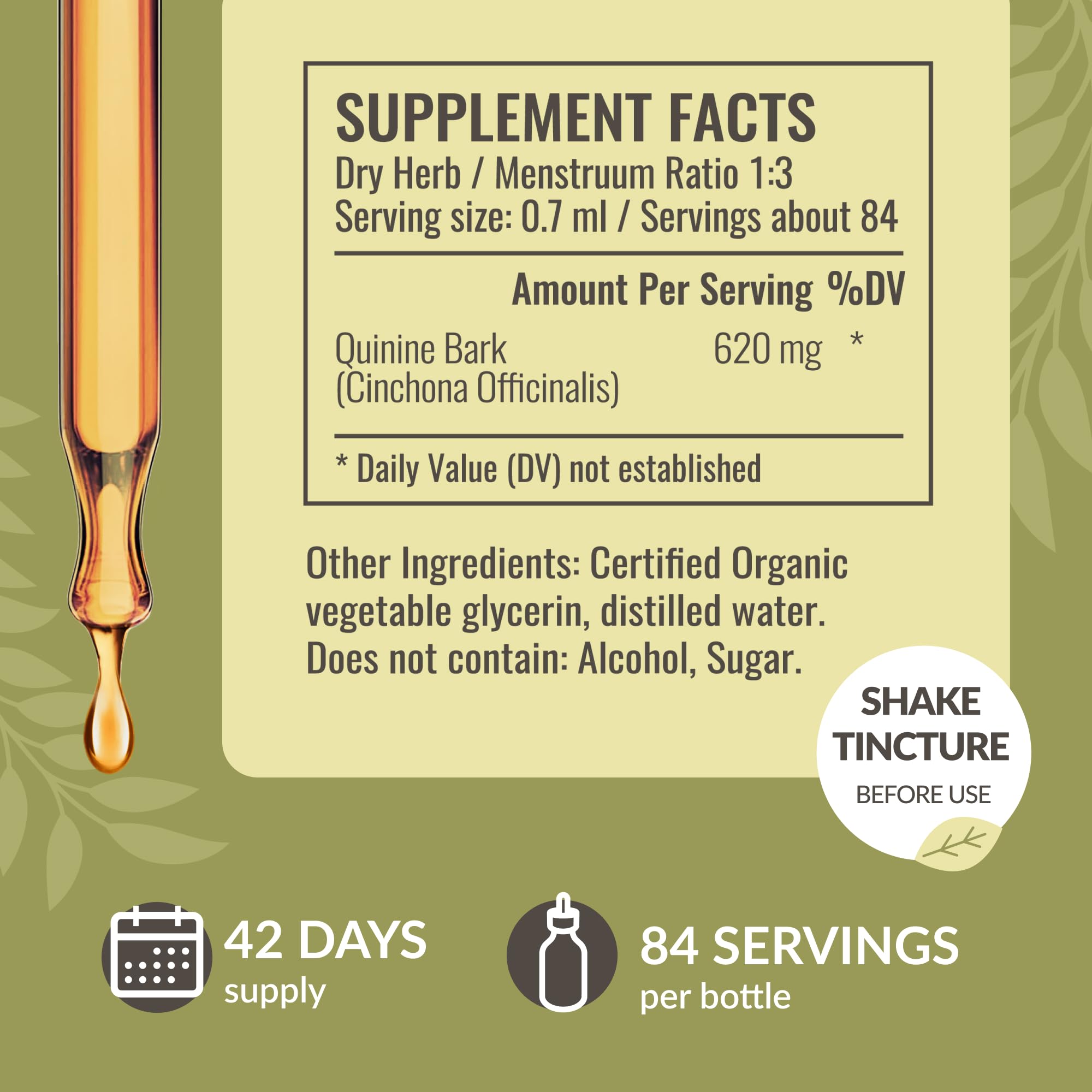 Ingredients: Cinchona officinalis, vegetable glycerin, distilled water label